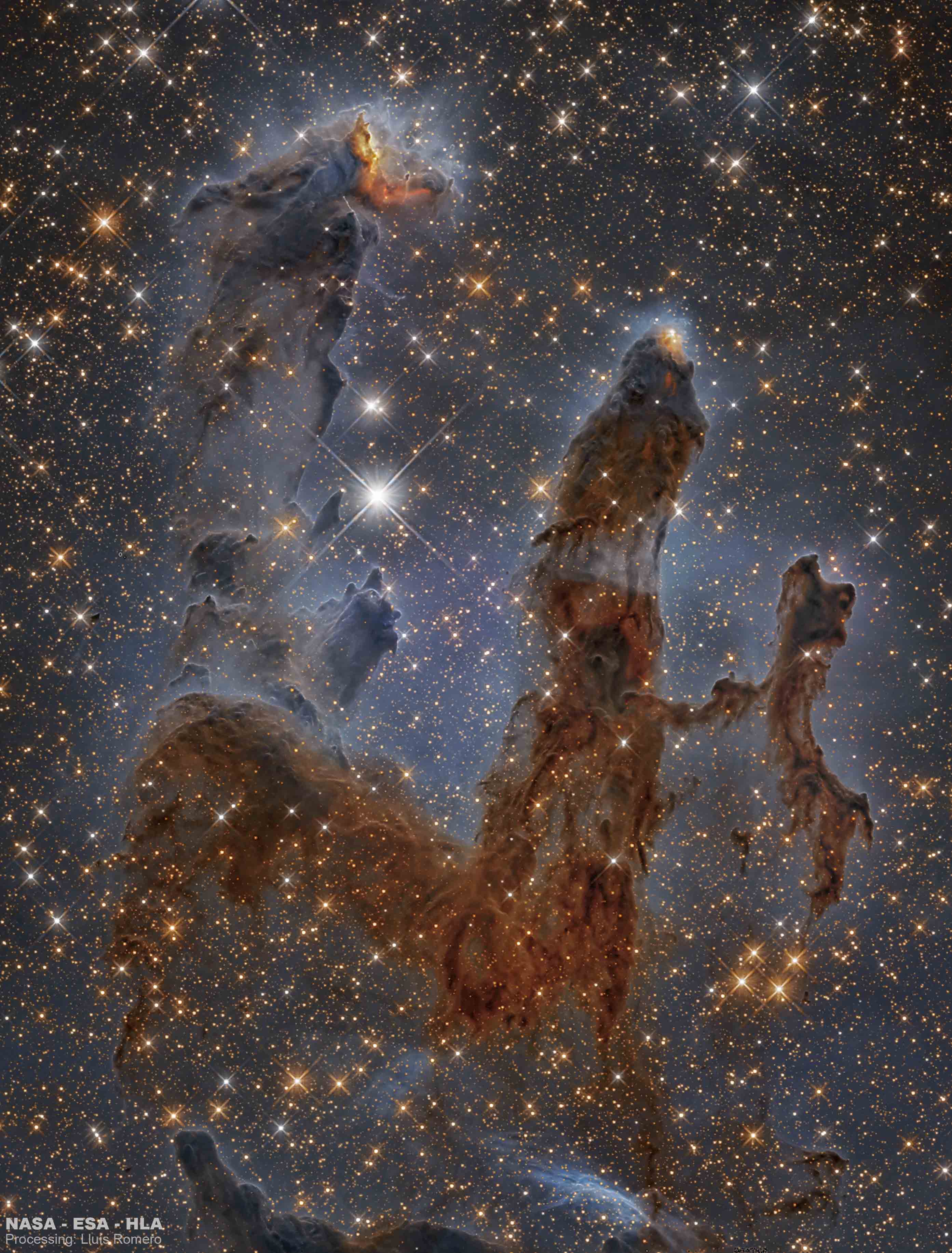 Pillars of the Eagle Nebula in Infrared by  NASA, ESA, Hubble, HLA; Processing: Lluís Romero