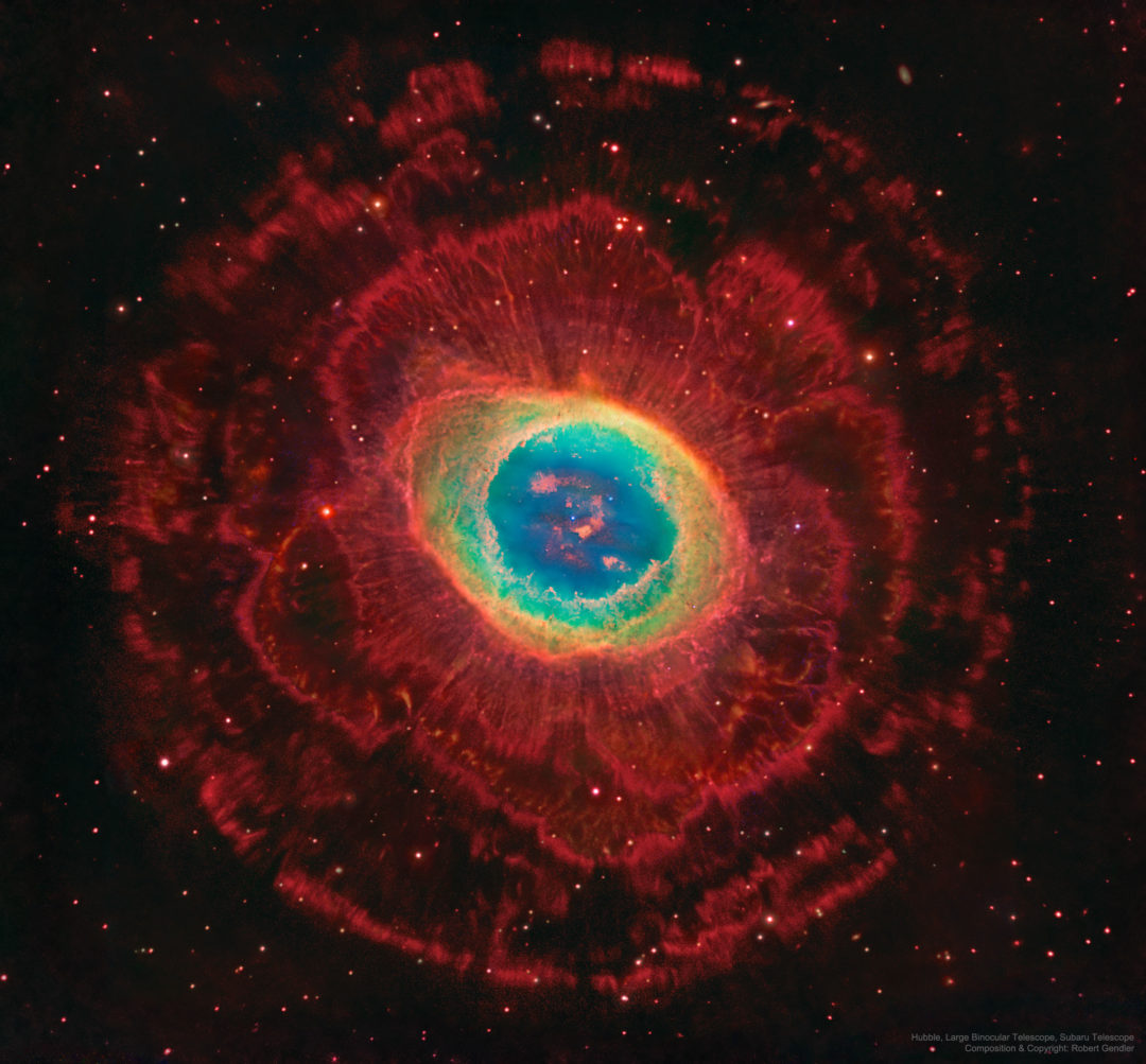 Nebula #22 Rings Around the Ring Nebula by Hubble, Large Binocular Telescope, Subaru Telescope; Composition & Copyright: Robert Gendler